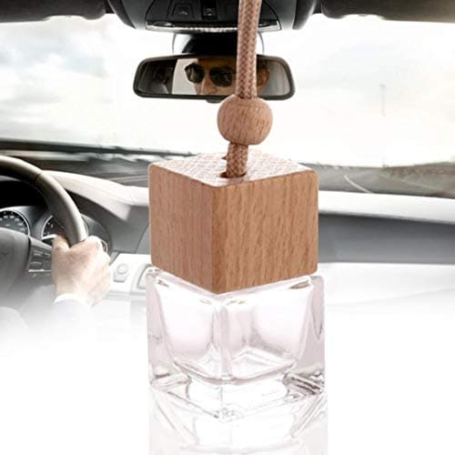YESZ Car Air Freshener, Cubic Wooden Cap Beads Perfume Essential Oil Empty Glass Bottle Hanging Decor Air Freshener Car - Wooden
