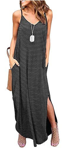 ETCYY Women's Summer Casual Stripe Sleeveless Loose Beach Maxi Dress