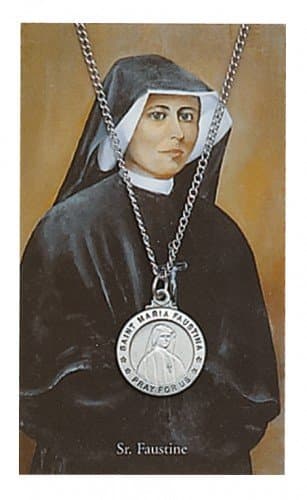 Pewter St. Maria Faustina Pray for Us Medal with 18" Stainless Steel Necklaces and Prayer Card
