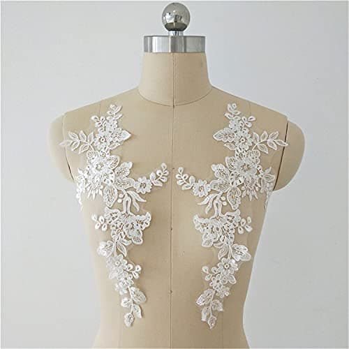 Mirror Pair Corded Applique Embroidery Flower Leaf Ivory Lace Motif Wedding Dress DIY Accessories Lace Decoration