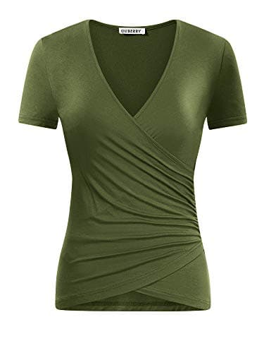 GUBERRY Women's Deep V Neck Short Sleeve Unique Cross Wrap Sexy Slim Fit Tops