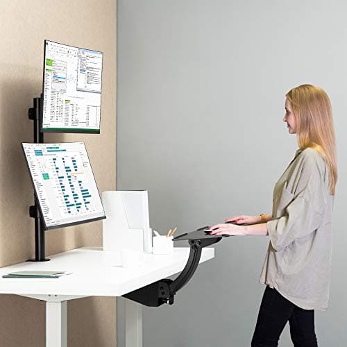 AVLT 38" Vertical Ultrawide Monitor Mount Stand Two Stacked 26.5 lbs Screens on Heavy-Duty Pole Save Workspace with Fine-Tune Height Tilt Swivel Rotate Adjustment C-clamp and Grommet Mounting Base