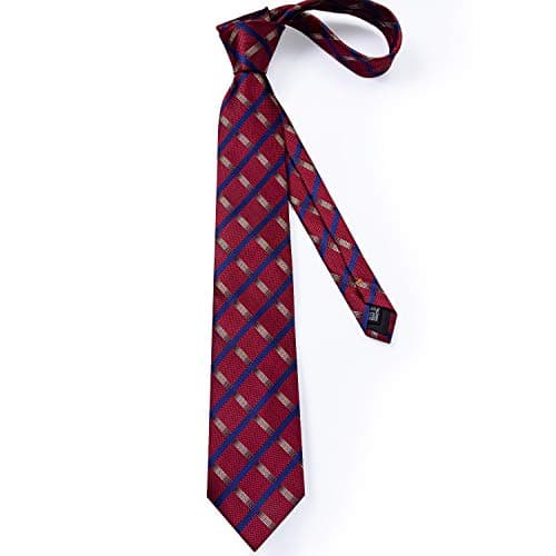 DiBanGu Plaid Tie Men's Silk Tie and Pocket Square Cufflinks Tie Clip Set Wedding Business