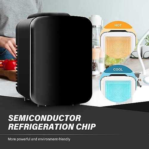 YSSOA Mini Fridge 4L 6 Cans Portable Cooler and Heater Compact Refrigerators for Food Drink Office Computer Black