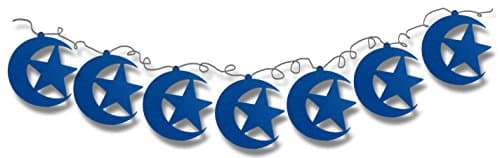 Ramadan and Eid Moon and Star Felt Garland - 10 Feet Long and 6" in Size Blue