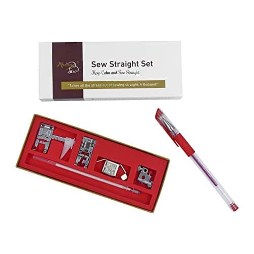 MadameSew Sew Straight Set – with Edge Presser Foot, Adjustable Guide Presser Foot, Low-Shank Adapter, Fabric Marker and Magnetic Seam Guide for Hems and Top Stitches (5 Piece Set)