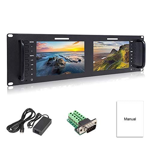 Dual 7" 3RU IPS 1920x1200 Broadcast LCD Rack Mount Monitor with 3G-SDI, HDMI, AV Input and Output D71 Plus