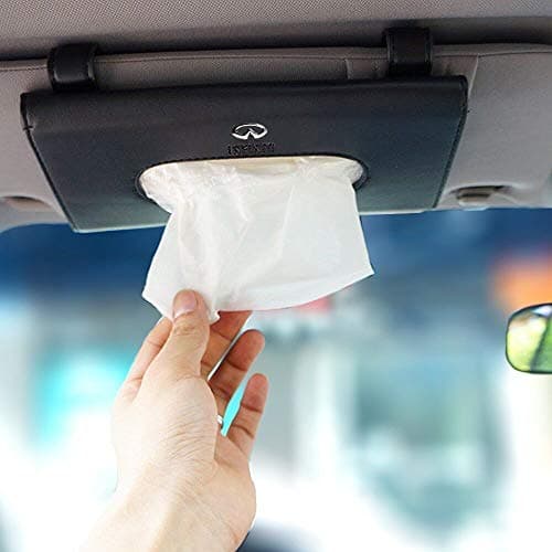 for Infiniti Logo Car PU Leather Tissue Case Napkin Holder for Visor & Backseat,for Infiniti.(Black)