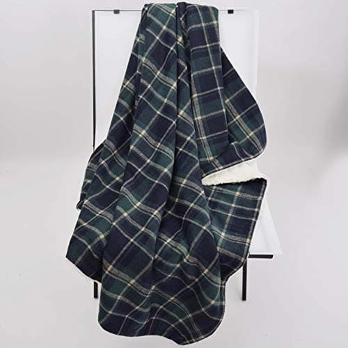 Gireshome Green Buffalo Check Plaid Face, Reversing to Sherpa Throw,Double Layers High Density Thick Soft Warm Blanket on Sofa/Bed/Travel- 50"x 60"