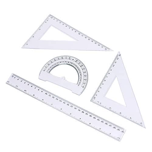 Eagle Math Geometry Tools, 4 Pieces-Set, Includes Linear Ruler, Protractor, Set Squares, for Student Drawing and Drafting
