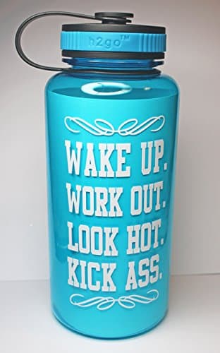 Inspirational Water Bottle- Wide Mouth Tritan 34oz Water Bottle- Aqua/White Bottle