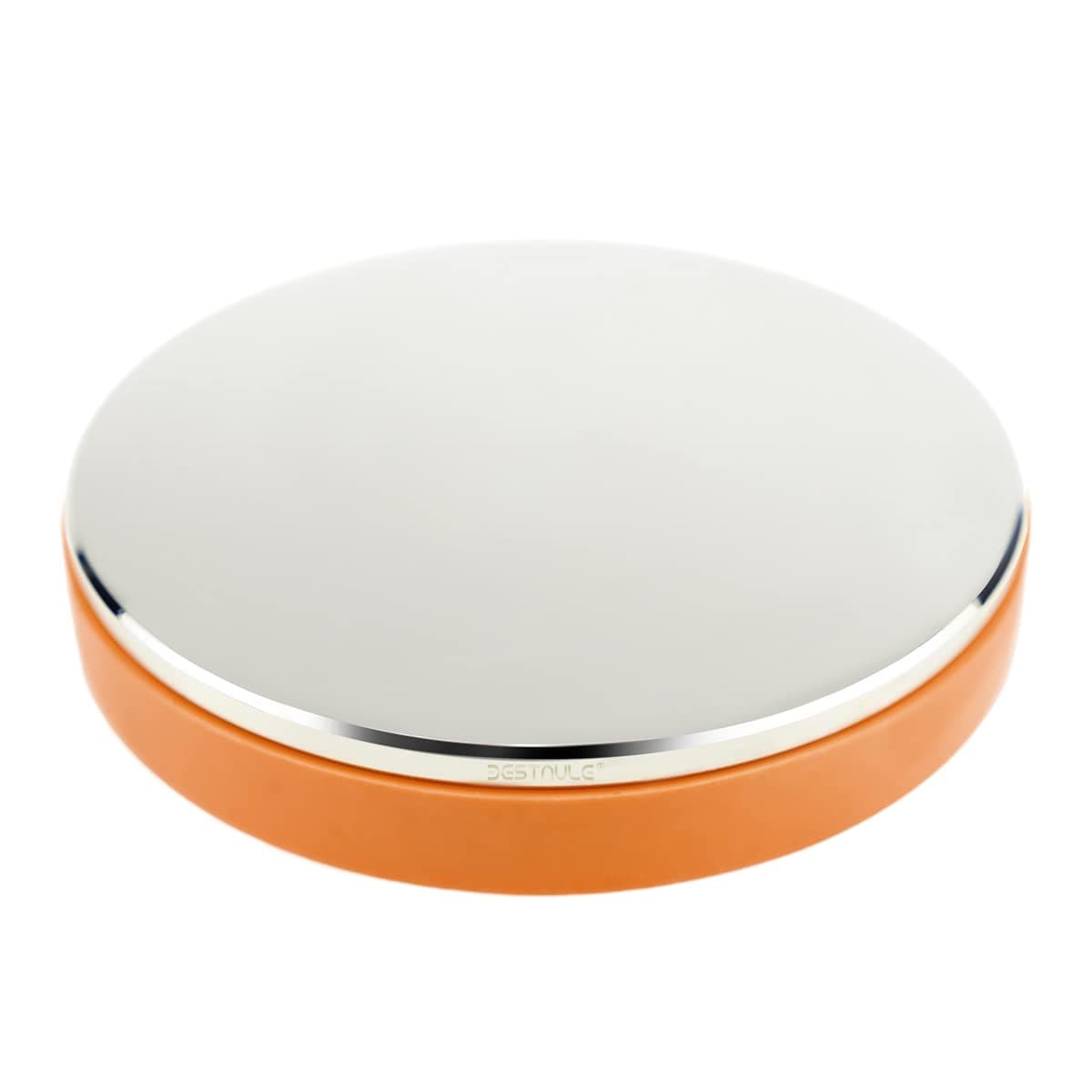 BESTNULE Professional Steel Bench Block, Covered with TPR Soft Plastic at The Bottom, Metal Stamping Table Mirror, Polishing with Chrome Plating for Jewelry Stamping (Dia: 3”, H: 19/32”) (Orange)