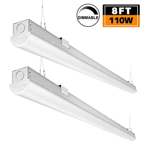 FaithSail 8FT LED Strip Lights Linkable Linear Shop Garage Light, 110W 12500LM, 1-10V Dimmable, 5000K, 8 Foot Commercial Workshop Warehouse Lighting Fixtures, T8 Fluorescent Tube Replacement, 2 Pack