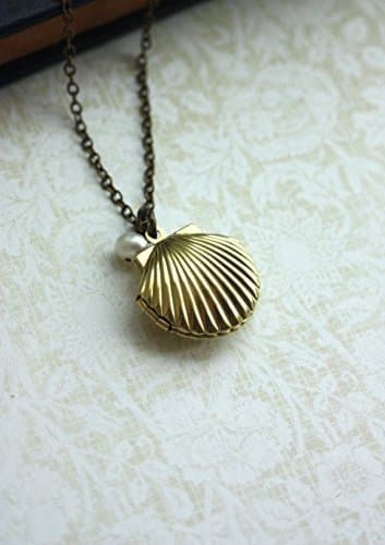 Melody's Locket. Little Mermaid Locket. Brass Shell Locket Necklace. Shell Locket, Freshwater Pearl. Vintage Beach Inspired. Shell Jewelry.