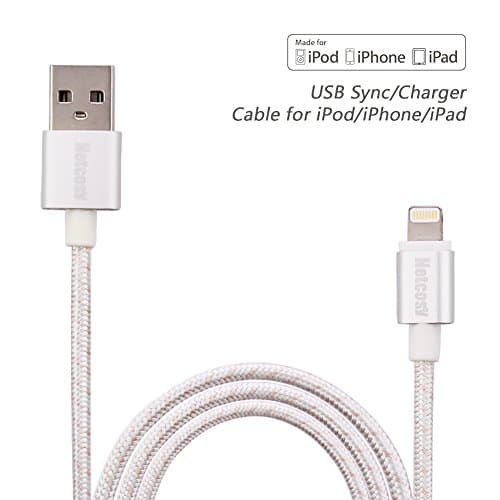 Netcosy 3FT 2.4 A iPhone Cable, Nylon Braided Cord Apple MFi Certified Lightning Cable to USB Charging Charger for iPhone 7 / 7 Plus, 6 / 6 Plus / 6 / 6s plus, SE/5S/5, iPad,iPod Nano 7 (White)