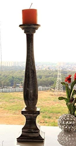 Diwali Gift & Decoration Elegant Wooden Tabletop Pillar Candle Holder Rustic Finish Home Lightning Festive Decorative Ideas Distressed Centerpiece Mantle Party Tea Light Stand