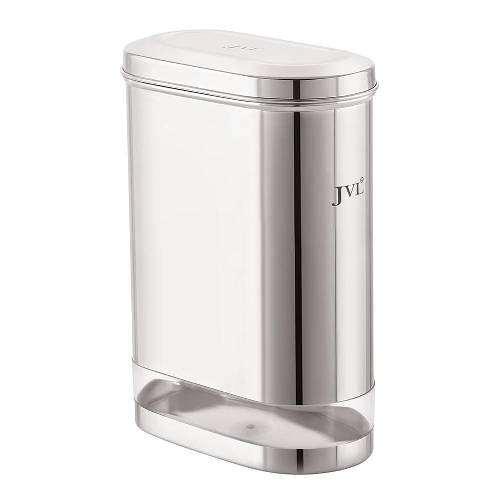 JVL Stainless Steel Kitchen Storage Container, Capsule Shape Galaxy Clear Canister with Unbreakable Steel Lid - Durable and Elegant Food Storage Jar for Spices, Snacks, Grains (2.75 Litres)