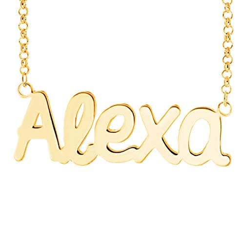 Personalized Sterling Silver Gold Rose Gold Necklace Custom Nameplate Name Jewelry Pendant Necklace for Men Women Girl Mother-Gift to Her Daughter(Alexa in Gold)