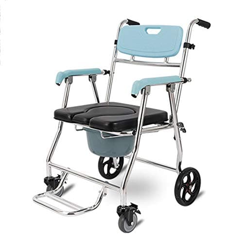 Bedside Toilet Front Wheel with Brake | Indoor Toilet Seat Armrest Adjustable|Easy Folding Shower Wheelchair with Folding Foot Pedal|Detachable Back and Arm|46cm Suitable for Paralyzed Patients