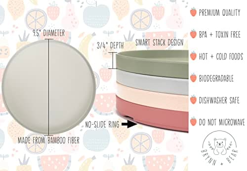 Brynn + Bear Upgrade Your Child's Dining Experience, Slide-Resistant Bamboo Plates, Expertly Crafted for Ages 3+ Dishwasher Safe and Durable | Cutie Cats