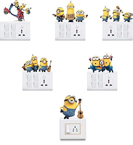 GLOBAL GRAPHICS Minion Decorative Funny Switch Board Penal Vinyl Sticker - Set of 6
