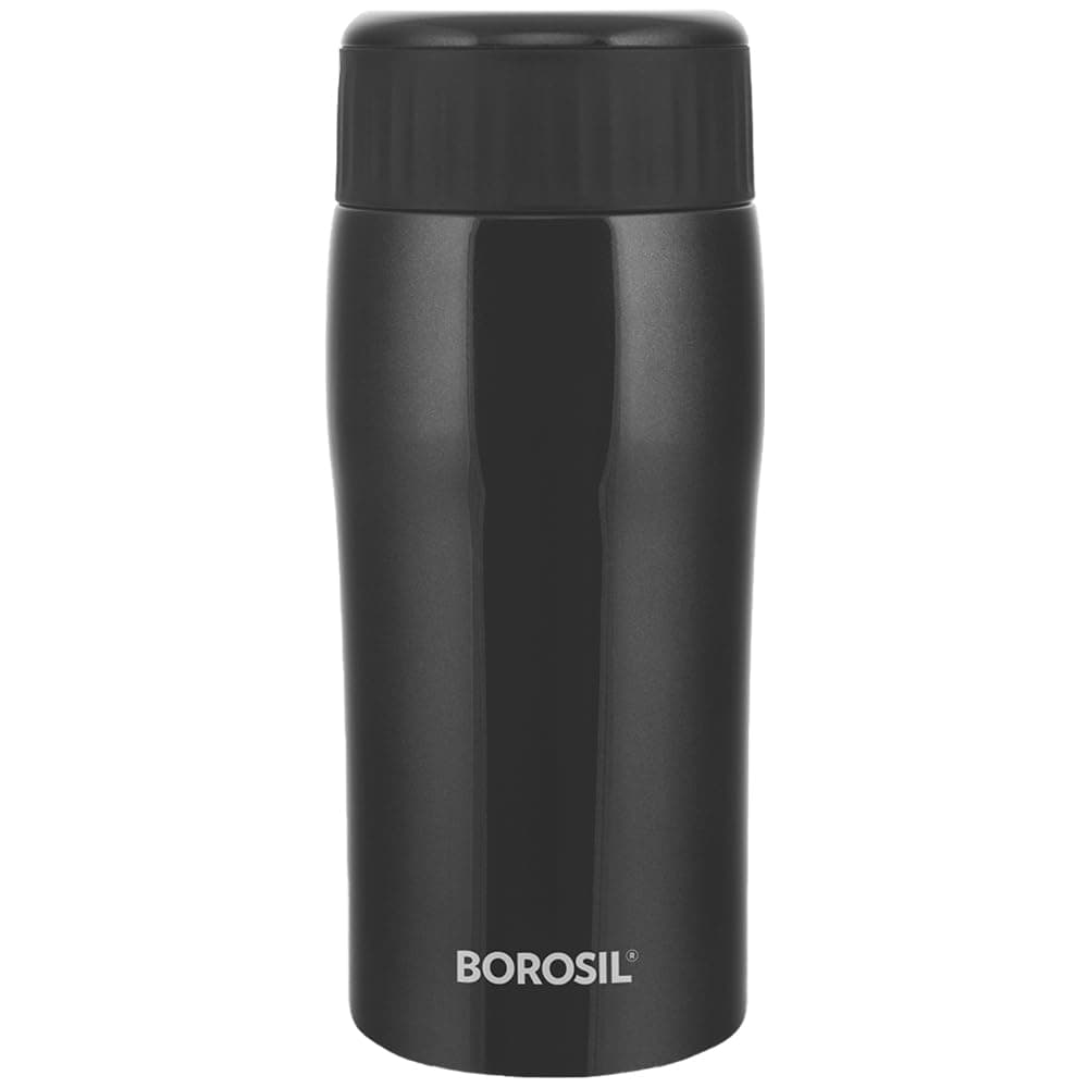 Borosil Cosmic 320 ml Insulated Water Bottle | Leakproof Stainless Steel Travel Bottle| 6 Hours Hot and 8 Hours Cold | Tumbler for Office, School & College | Black