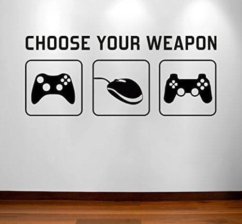 "CHOOSE YOUR WEAPON" | Video Game Gaming Vinyl Decal Wall Sticker Mural - Kids Children Teenager Teens Bedroom, Man Cave Room Art Ideas Canvas Home Decor (PC, XBOX, PLAYSTATION Game Controllers) - 1 METRE