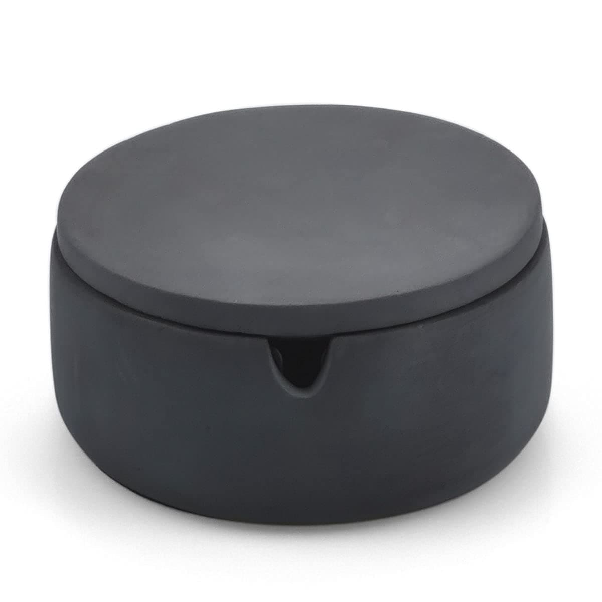 FREELOVE Round Concrete Ashtray with Lid & Stainless Steel Cup Set, Ash Tray for Cigarettes, Outdoor Smoking Holder Outside Patio, Indoor Smoke Accessories Cool Decor Gift (Dark Grey, Small)