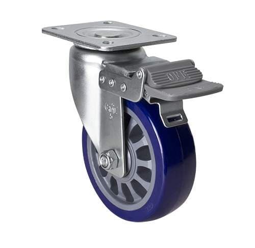 1PC EDL Heavy Duty 5 Inch Casters Wheels 300Kg Polyurethane PU Wheels Castors Aluminum Plate Bearing Brake Locking Roller Industrial for trolley