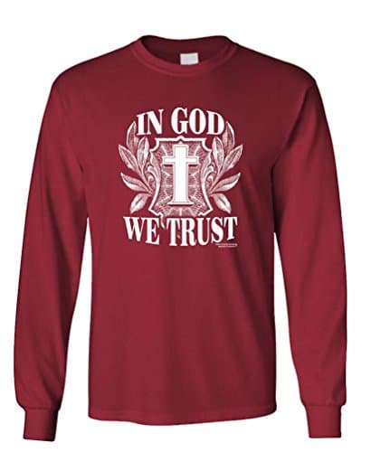LSA Apparel in GOD WE Trust Christian Long Sleeved T-Shirt M, Maroon