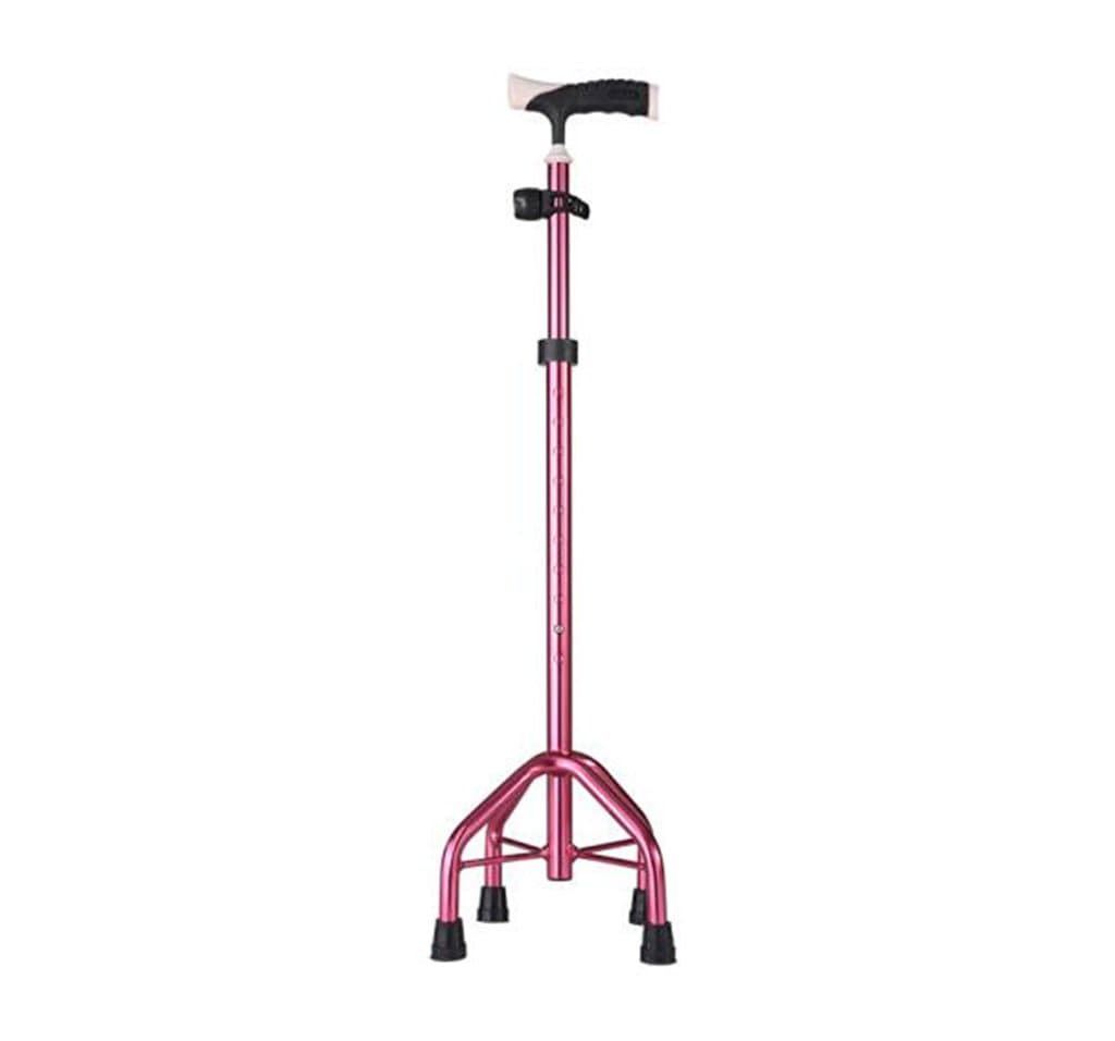 ZHDC® walking aids, Four legs walking stick Elderly walking stick Disabled crutches With lights Telescopic Non-slip The elderly Walker gold walking aid ( Color : Rose red )