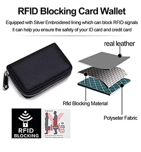 Unisex Genuine Leather Wallet with Zipper | RFID Blocking Card Holder Zipper Wallet (POP51-Black)