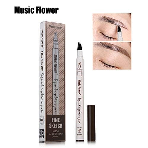 Liquid Eyebrow Pen 4 Tips, Waterproof Brow Gel Ink Tattoo Pen with Four Forks Like Microblading for Eyes Makeup (Dark Grey)