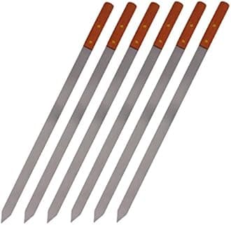 CHEFTOR Premium Stainless Steel Wooden Handle BBQ Skewers for Shish Kebab, Turkish Grills & Koubideh, Brazilian-Style BBQ, 23 Inch x 1 Inch, Set of 6