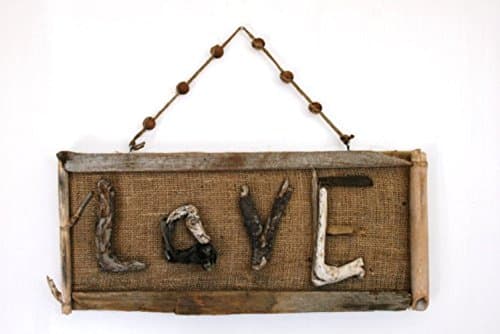 LOVE Driftwood & Burlap Hanging Sign, Reclaimed Wood Art, Rustic Decor, Beach Decor