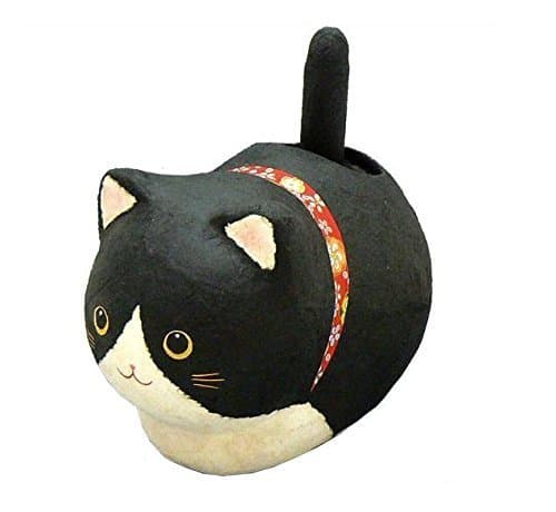Ryukodo Washi Paper Hand Made Jananese Black Cat Solar Powered Maneki Neko Statue