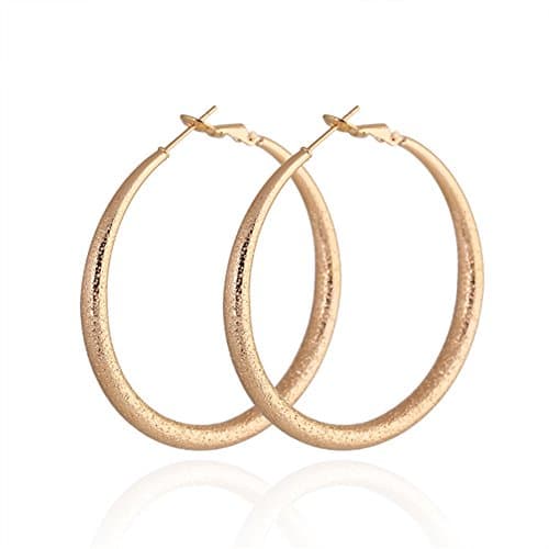 Dull Polish Finish Gold Plated Copper 5 Cm Big Circle Hoop Earrings for Women Girls