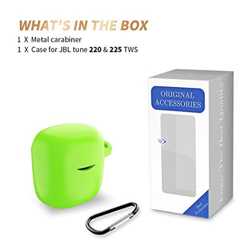 Case for JBL Tune 225/220TWS, WQNIDE Silicone Case Cover Skin, [with Carabiner] Scratch Proof&Shockproof for JBL Tune 225TWS True Wireless Earbud Headphones (Glowing Green)