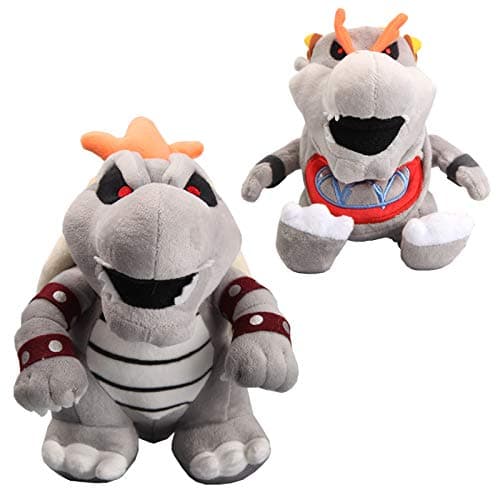 uiuoutoy Super Mario 10'' Dry Bowser & 7'' Dry Bowser Jr Grey Bone Koopa Plush Set of 2 pcs
