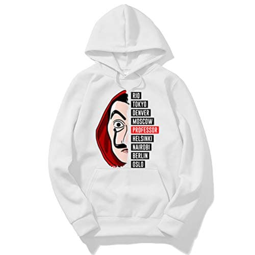 Dalí La casa de Papel Graphics Print Long Sleeve Tops Sweatshirt Hoodies White