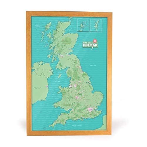 Map of The UK Pinboard - Made of Composite with Frame 53 x 76cm - Memo Board Made of Composite - UK Map Poster Pinboard, Wall Decoration, Travel Gift, Home Décor