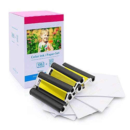 Suminey Compatible Canon KP-108IN KP108 3 Color Ink Cassette and 108 Sheets 4 x 6 inch Paper Set for Canon Selphy CP1300, CP1200, CP910, CP900, CP760, CP770, CP780,Wireless Compact Photo Printer