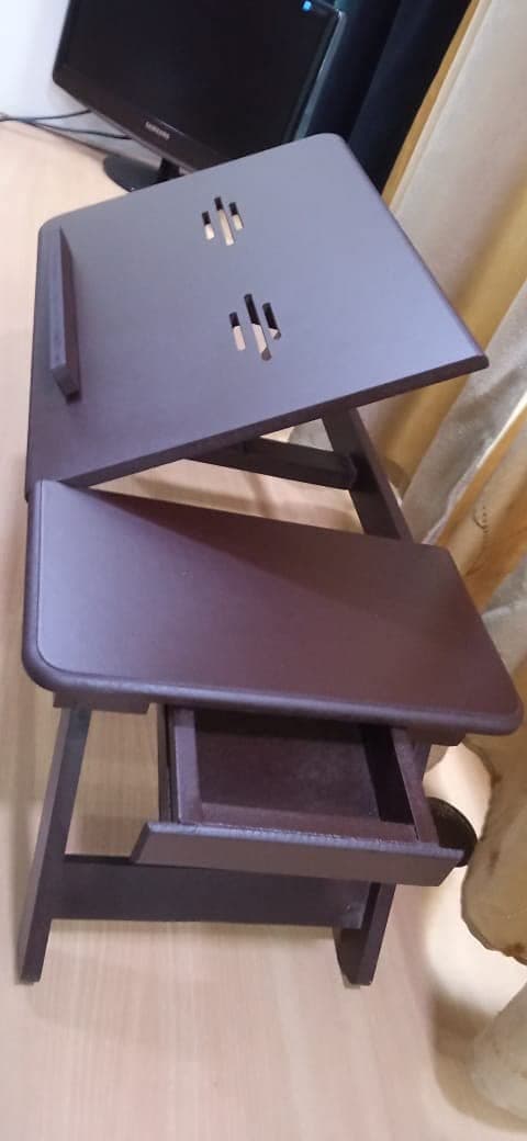 Simran Handicrafts Adjustable Laptop Table/Bed Table/Study Table/Activity Table/Serving Tray, with Drawer (Brown)