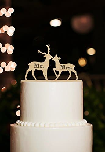 Engraved Mr Mrs Wedding Cake Toppers Rustic Couple Deer Cake Toppers for Cake Decorations