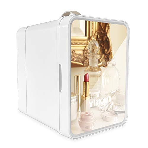 Mini Fridge for Skin Care,4L Personal Beauty Makeup Cosmetics Refrigerator with Mirror Compact Protable Cooler Warmer for Bedroom Office,Car,Dorm, Led Lighting Design(NO Freezer)