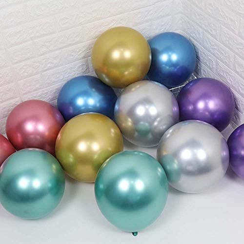 12 inch Large Multicolor Chrome Metallic Latex Balloon Set,60Pcs-Shiny Gold,Green,Light Blue,Rose Red,Sliver,Purple Balloons for Wedding Birthday Baby Shower Graduation Party