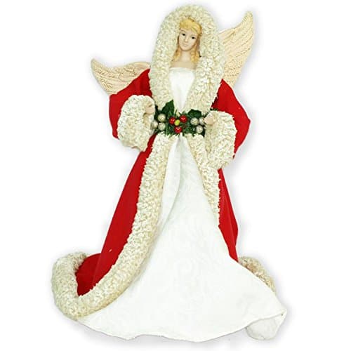 Sherpa Lined Red Velvet Angel 16 inch Plush Christmas Tree Topper Decoration