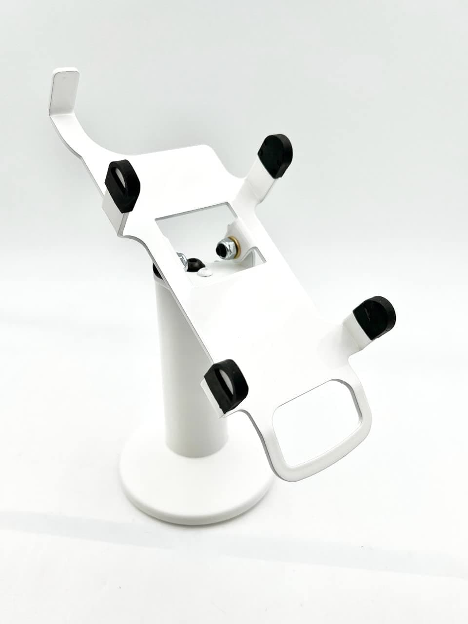 DCCStands Pax A920 / A920 Pro 7" Swivel and Tilt White Metal Stand with Anti-Theft POS Device Terminal to Stand Security Tether Lock