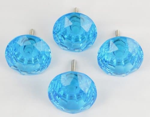 Set of 4 Large Blue Glass Cabinet Door Drawer Knob Pulls