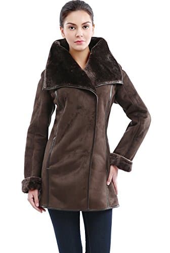 Women's Heidi Asymmetrical Zip Front Faux Shearling Walking Coat